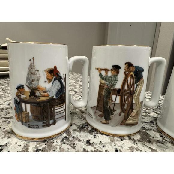 Set of 4 Norman Rockwell Seafarers Collection Tankard Mug Long John Silvers 1985 - Picture 12 of 15